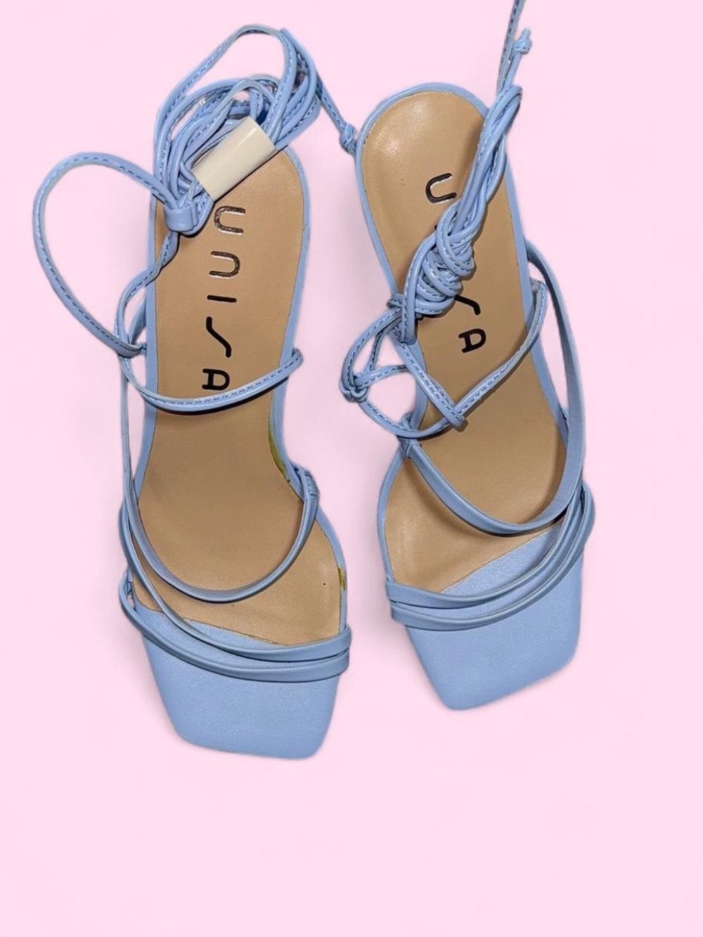 Unisa Pastel Blue Strappy Lace-Up Square Toe Heels